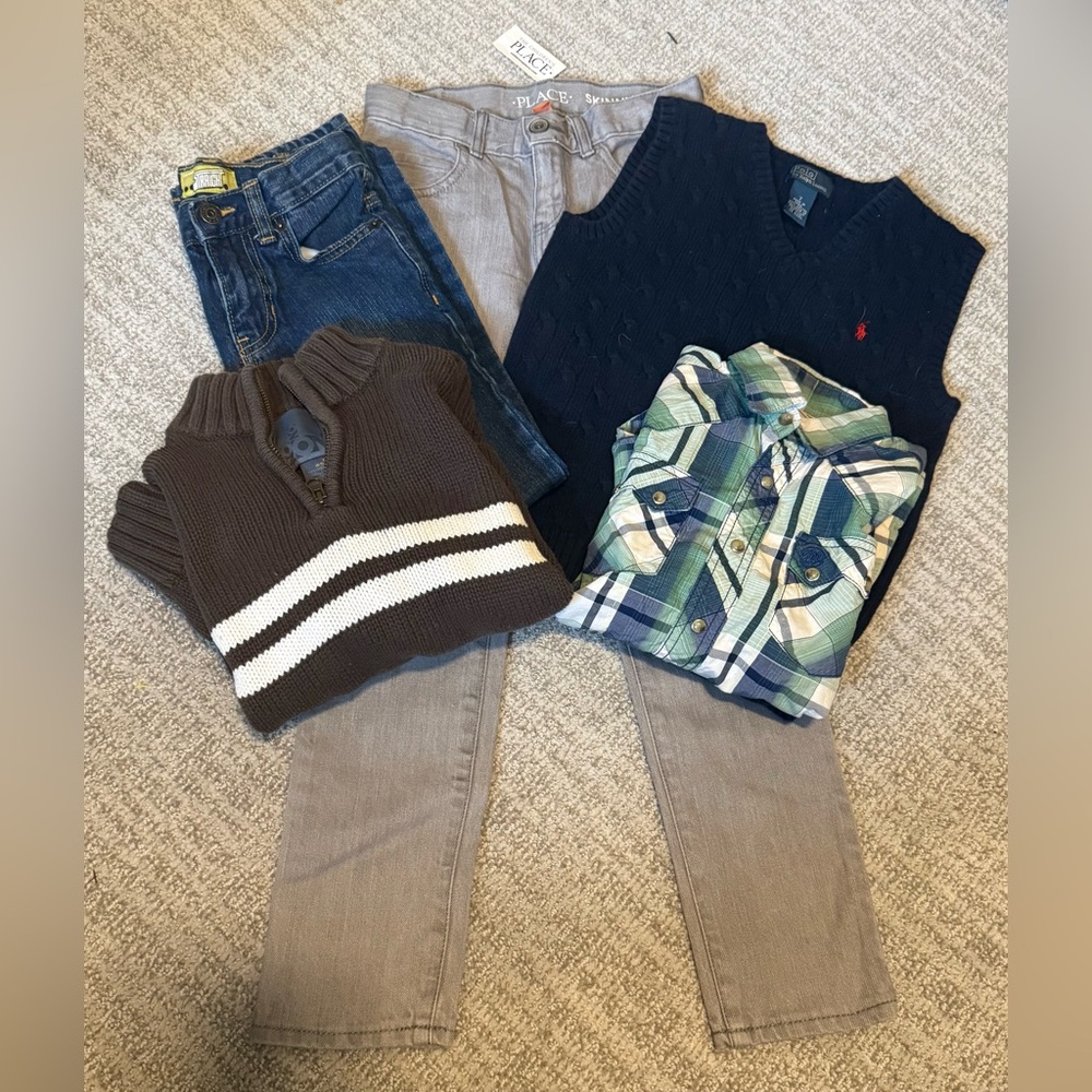 Boys 6/7 lot - 2 pairs‎ pants, shirt, sweater and vest